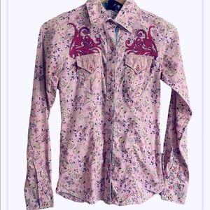 Y2K Cruel girl button down vintage blouse embroidered with rhinestone cowgirl.